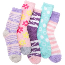 Welwoos Fuzzy Socks for Women Men Winter Slipper Warm Fluffy Thick Cozy Comfy Sleep Plush Gift Socks Stocking Stuffers 5 Pairs(Stripe Snowflake,Medium)