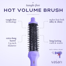 Vasari Extra-Long Round Thermal Brush 1.3 Inch | Curling Brush Iron with Ionic Ceramic Barrel for Creating Loose Curls and Volume | Hot Roller with Tangle-Free Technology | NOT A Hair Dryer