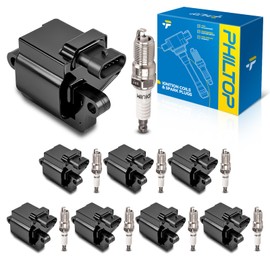 PHILTOP Set of 8 Ignition Coil Pack and Iridium Spark Plugs Fits for Silverado/Sierra 1500/2500/3500/1500 HD/2500 HD,Suburban,Tahoe,Yukon,Yukon XL,Avalanche,Escalade,Sburban