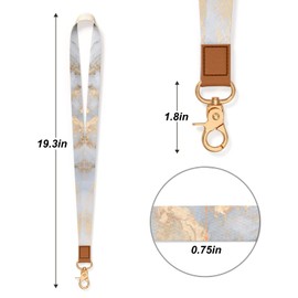 Hsxnam Neck Lanyard Key Chain, Long Lanyard Strap Keychain Holder for Women Men Car Keys ID Badges Card Wallet Phone Camera, White Gold Marble