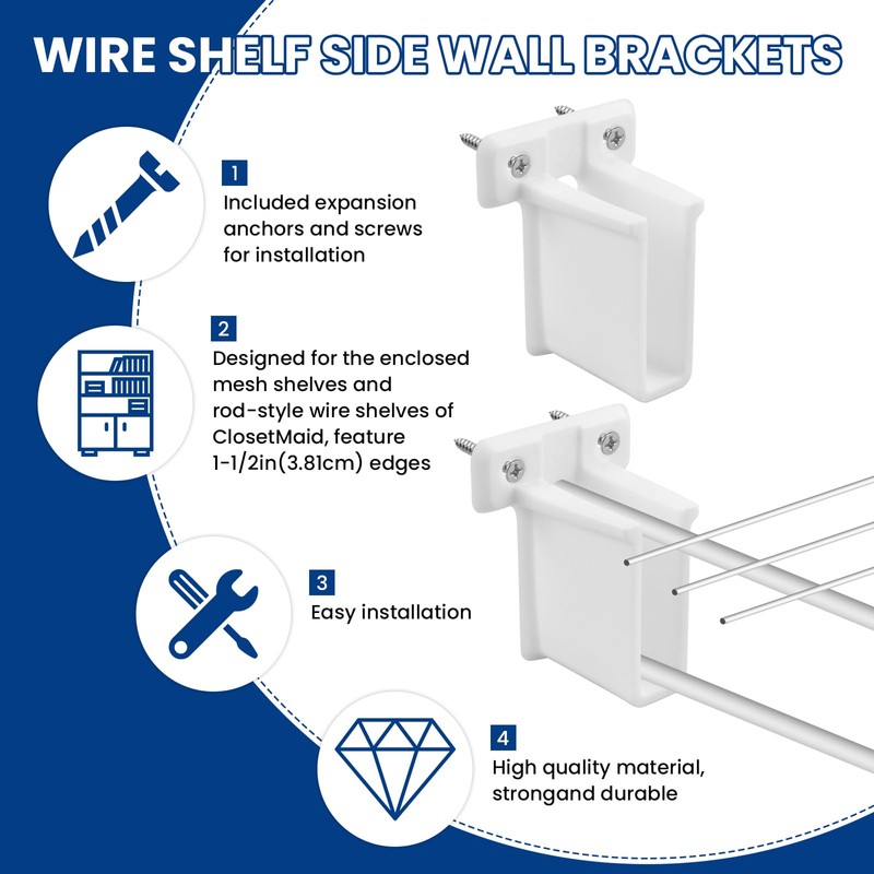 ZIUZI 4 Pcs Wire Shelf End Bracket, White Plastic Wall