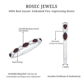 Rosec Jewels Natural Garnet Eternity Band in Silver, Aaa Quality, Garnet Moissanite Promise Ring For Women - Ready To Gift, 925 Sterling Silver, Size:US 6.50