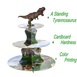 Soporte de dinosaurio para cupcakes de 3 niveles para niños, dinosaurio, fiesta de cumpleaños, cartón, para 24 cupcakes