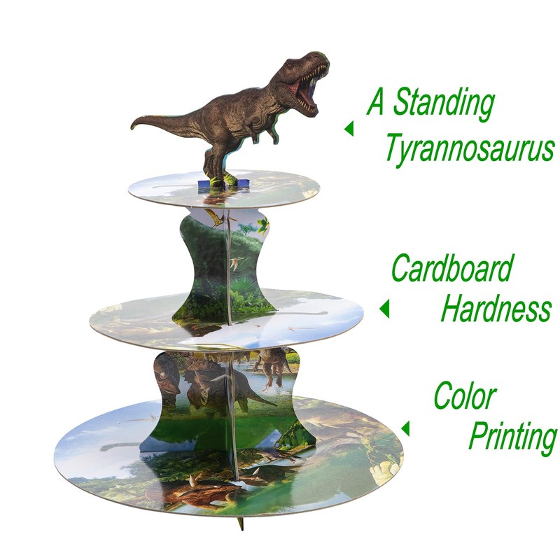 Soporte de dinosaurio para cupcakes de 3 niveles para niños,
