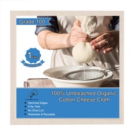 100% Organic Cotton Cheese Cloths Grade 100, Ultra Fine Hemmed Unbleached Cheesecloths for Straining, Reusable Muslin Cheese Cloths for Cooking, Roasting, Cheese Making (Size - 1 Yard)