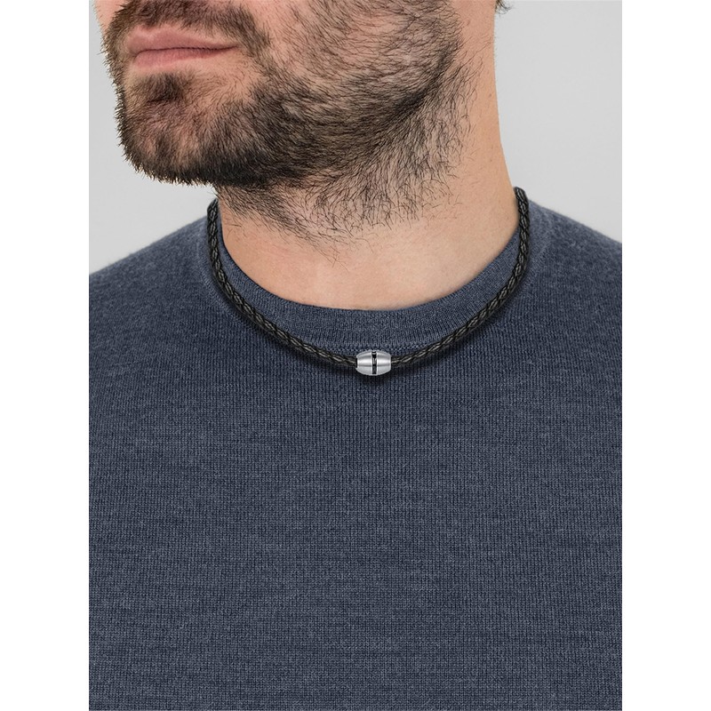 True Rebels Men's Rope Chain Stainless Steel Matt Leather 602400,