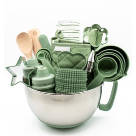 Ultimate Baking Kit for Kids - Kids Baking Set with Child Sized Utensils - Includes Apron, Oven Mitts, Silicone Mats & Liners - Perfect Cooking Set for Kids Ages 6-12 - Gift for Children – Green