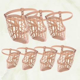 1 Set of 7Pcs Plastic Basket Dog Muzzle with Adjustable PU Leather Strap Fashion Dog Mouth Cover - bite Safety for Pet Dog (Apricot) Pet Dog Training Assistant