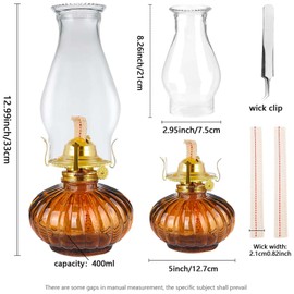 Large Oil Lamp for Indoor Use,Rustic Kerosene Lamp with 2 Pcs Wicks and 1 Tweezers,Glass Hurricane Lantern for Home Emergency Lighting (Brown)