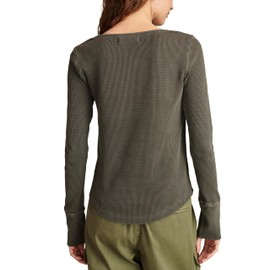 Lucky Brand Women's Embroidered Mesh Yoke Henley, Meteorite