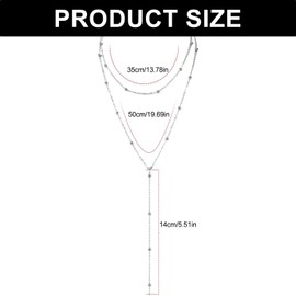 Aestustheri Long Layered Necklace for Women - Trendy Y-Shaped Drop Pendant Necklace, Simple Beaded Chain, Long Pendant Necklaces for Women, Fashion Jewelry Gift for Her, silver