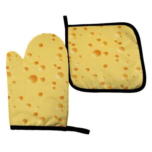 Funny Food Cheese Pattern Oven Mitts and Potholder Set-Heat Resistant
