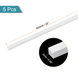 MECCANIXITY 5Pcs ABS Plastic Rod Square Solid Bar 1/12" x 20" White Smooth Plastic Tube Rods for Handwork Model Material,DIY Sand Table,Architectural Model Making