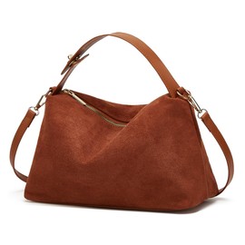 Suede Shoulder Bags For Women Crossbody Bag Suede Tote Bag Satchels Slouchy Work Purses Crescent Handbag Fall Top Handle, Brown, 11.4*5.1*7.9 inch