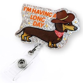 I'm Having a Long Day Funny Dachshund Badge Reel Retractable, Funny Wiener Dog ID Name Badge Holder with Alligator Clip & 24” Durable Nylon Cord for Nurse Nursing RN CNA LPN & Office Staff | Acrylic