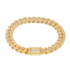 LuxeFlex Cuban Link Bracelet for Men and Women, 8mm 14K Gold/White Gold Plated, 5A Zircon Iced Out Cuban Link Chain Bracelet Set, Diamond CZ Rapper Necklace, Miami Hip Hop Jewelry (Gold, 8 Inches)