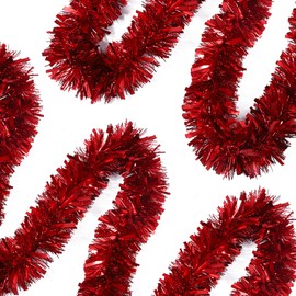 50 FT Red Tinsel Garland Christmas Tinsel Garland Xmas Tree Decorations Metallic Tinsel Twist Garland for Christmas Tree New Year Holiday Birthday Party Decorations (3.54" x 50', Red)