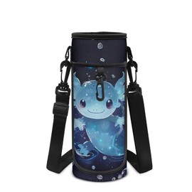 POLERO Axolotl Water Bottle Holder Girls Cute Drink Bottles Carrier with Shoulder Strap Sports School Walking Neoprene Bag