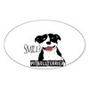 CafePress Smiling Pit Bull (Black and White) Oval Car Bumper