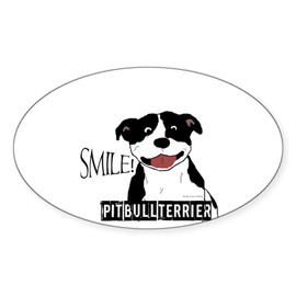 CafePress Smiling Pit Bull (Black and White) Oval Car Bumper Sticker