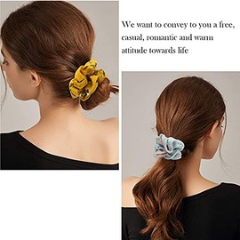 FAMEZA 15 Pcs Floral Solid Color Scrunchies Silk, Scrunchies for Girls with Bow, Scrunchies for Women with Chiffon, Bow Scrunchies for Women Bulk, Hair Scrunchies for Women's Hair