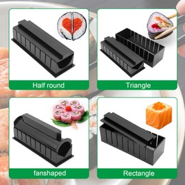 Sushi Making Kit, All in One Sushi Set 16 Pieces Plastic Sushi Maker Tool with 8 Different Shapes of Sushi Rice Roll Mould DIY Home Sushi Tools