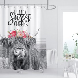 ZXMBF Farmhouse Highland Cow Shower Curtain Wildlife Bull Cattle Western Farm Grassland Vintage Rustic Animal Country Home Bathroom Decor Waterproof Fabric 72Lx60W Inch with Plastic 12PCS Hooks