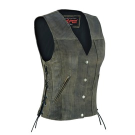 Daniel Smart Brown Women’s Motorcycle Leather Vest Premium Cowhide Ladies Leather Vest with Side Laces & insides