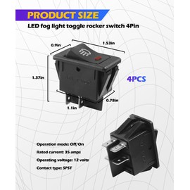 SCUARI 4PCS Fog Light Switch,Car Accessories Universal Car Fog Light Toggle Rocker Switch,4 Pin 12 35A ON/Off Fog Lamp Toggle Switch with LED Light,Suitable for RVs Trucks Marine Boat Etc