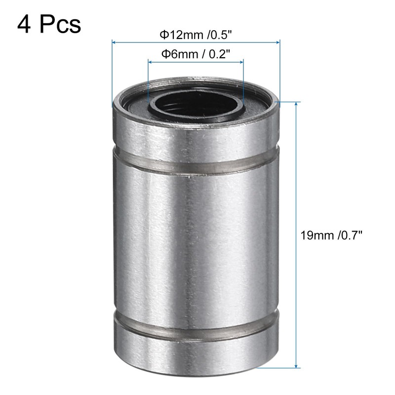 sourcing map 4Pcs LM6UU Linear Bearing 6mm Bore 12mm OD