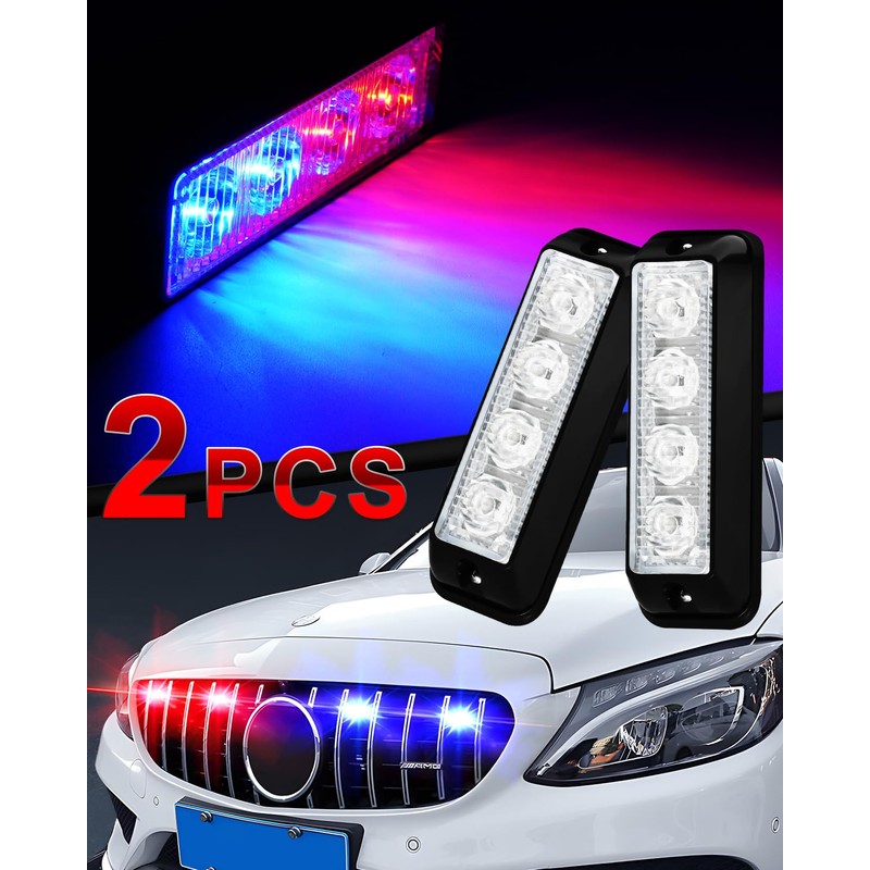 YM E-Bright 2-Pack Red Blue Dual Colors 4 LED Car