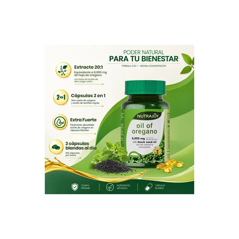 Nutrajoy Aceite Orégano 6000mg 150 Cápsulas Carvacrol