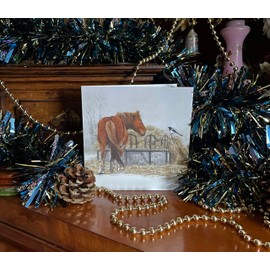 A Rare Breed Horse Christmas Card - 'Good Morning Mr Magpie' Equestrian Cards with Suffolk Punch in Winter scene. Printed Inside. UK Made Recyclable.