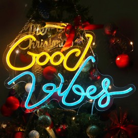 Eufrozy Good Vibes Neon Signs for Wall Decor, Yellow and Blue Good Vibes Led Neon Light 6 Dimmable Led Sign Lightning USB Powered for Bedroom Girls Party Birthday Gifts Decoration