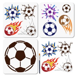 MAYJOYDIY 3Pcs 3 Styles Football Stencil Soccer Sports Template 30x30cm Football Flames Explosion Shoot Reusable Stencils with Paint Brush for DIY Scrapbook, Photo Album