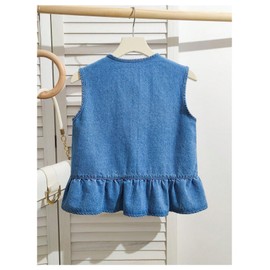 SweatyRocks Girl's Sleeveless Denim Top Tie Front Ruffle Jean Vest Blue 8Y