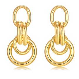 Chunky Gold Earrings for Women Knot Earrings 14k Gold Plated Lightweight Drop Dangle Statement Earrings Minimalist Dainty Summer Jewelry Trendy (gold-style09)