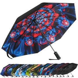 ZUOYOUZ Compact Travel Umbrellas for Rain Windproof, Portable, Automatic, Strong, Durable, Premium Handle, Vibrant Designs, Foldable Perfect Car Umbrella and On-the-go