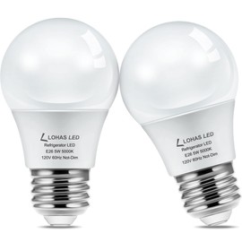 L LOHAS LED Refrigerator Light Bulb, 40W Equivalent 120V A15 Fridge Waterproof Bulbs, 5W E26 Medium Base Daylight White 5000K for Freezer Home Kitchen Lighting, Non-dimmable, 2 Pack