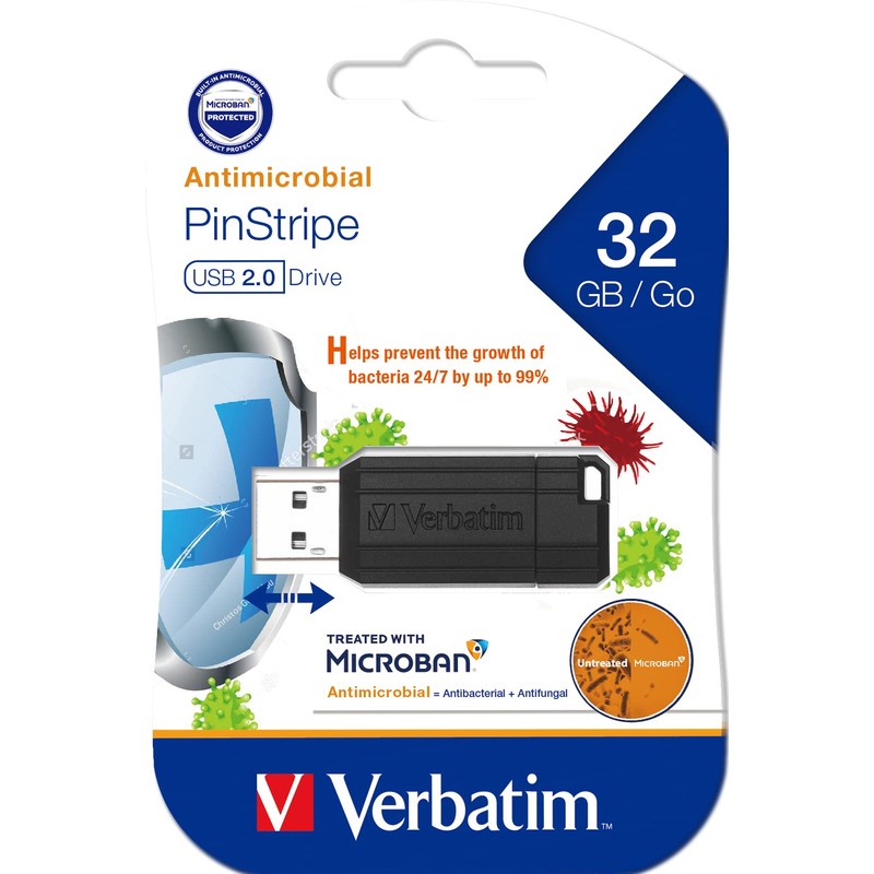 Verbatim Pinstripe USB 2.0 Drive 32GB Black (Microban)