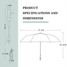Nakazawa Clip-on Umbrella for Stroller Sunshade, Adjustable Steering Angle, Handle Included, Compact and Lightweight, Suitable for All Kinds of Strollers (Dark Green)