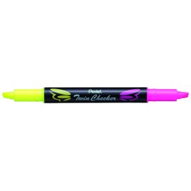 Pentel Twin Checker Dual-tip Highlighter, Chisel Tip, Yellow/Pink Ink, Pack of 12 (SLW8-GP)