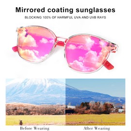Sumato Sunglasses Womens, Cat Eye Pink Sunglasses for Women with Mirrored Trendy Lens UV400 Pink+Light Blue