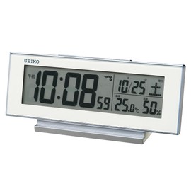 Seiko Clock SQ324W Alarm Clock, Steady On, Radio Waves, Digital Calendar, Temperature, Humidity, Display, White, 3.2 x 8.1 x 2.0 inches (82 x 206 x 51 mm)
