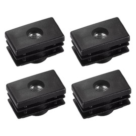 uxcell 4Pcs Inserts for Rectangle Tubes with M6 Thread, for 0.98"x0.59" OD Rectangle Tube, Rectangle Black Plastic Plug Caster Insert Chair End Caps Furniture Leg Plug