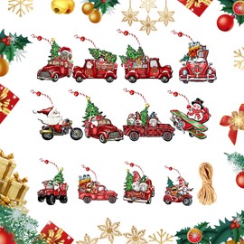 XQMMGO Pack of 24 Christmas Tree Decorations Christmas Pendants Wooden Christmas Pendants Santa Claus Wood Handmade Decorations (Truck Accessories)