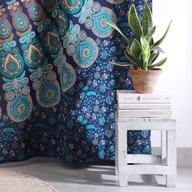 Popular Handicrafts Blue Hippie Mandala Curtains 74 Inch Length for Living Room Bedroom 2 Panels Set Light Filtering Semi Sheer Window Curtains 50 Inch Width Boho Farmhouse Drapes W50xL74 Turquoise
