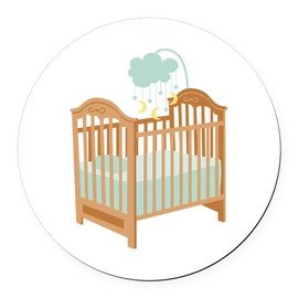 CafePress Crib with Sky Mobile 5.5" Round Car Magnet Magnetic Bumper Display