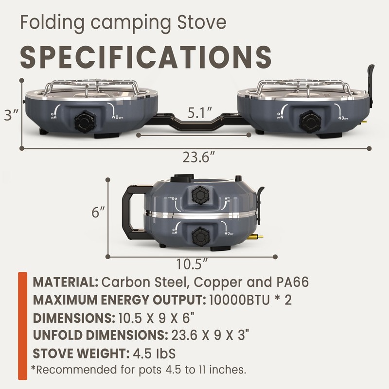 Cofiyard 20,000 BTUs 2 Burner Propane Camping Stove, Portable Folding