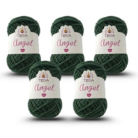 Estambre Ángel TIBSA 100% Acrílico Suave para Crochet, Amigurumis y Manualidades - Paquete con 5 Madejas de 100g - Colores Brillantes (Verde Oscuro)